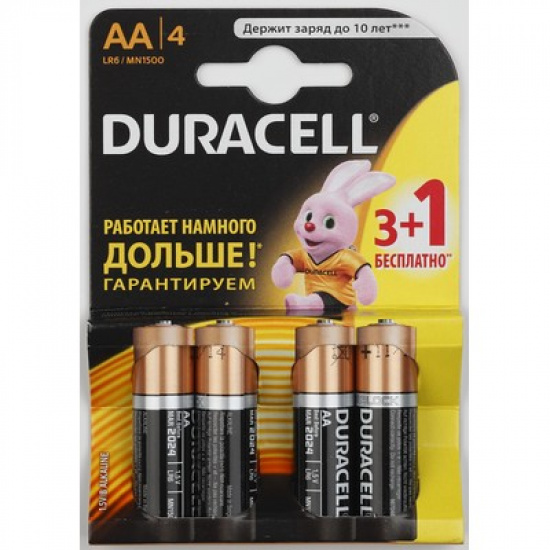 Большое фото товара - Батарейки Duracell Basic АА/LR6 4 штуки (промоупаковка, 3+1), 300045991. Вариант №2