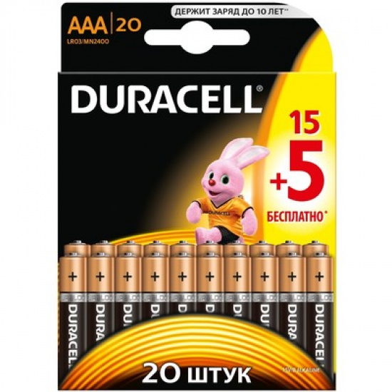 Большое фото товара - Батарейки Duracell Basic ААA/LR03 20 штук (промоупаковка, 15+5), 300046012. Вариант №2